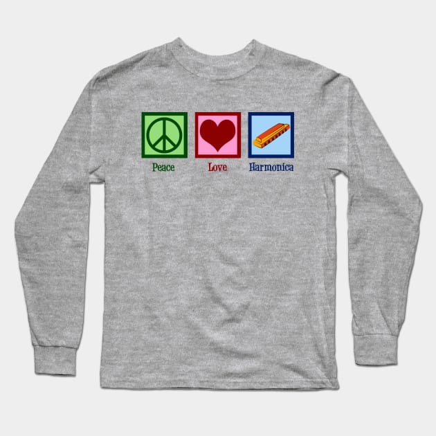 Peace Love Harmonica Long Sleeve T-Shirt by epiclovedesigns